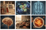 Six-panel visual explaining the role of manganese in antioxidant defense, bone, brain, and metabolism