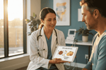 Doctor explaining the benefits of taking iron and vitamin C together to improve iron levels
