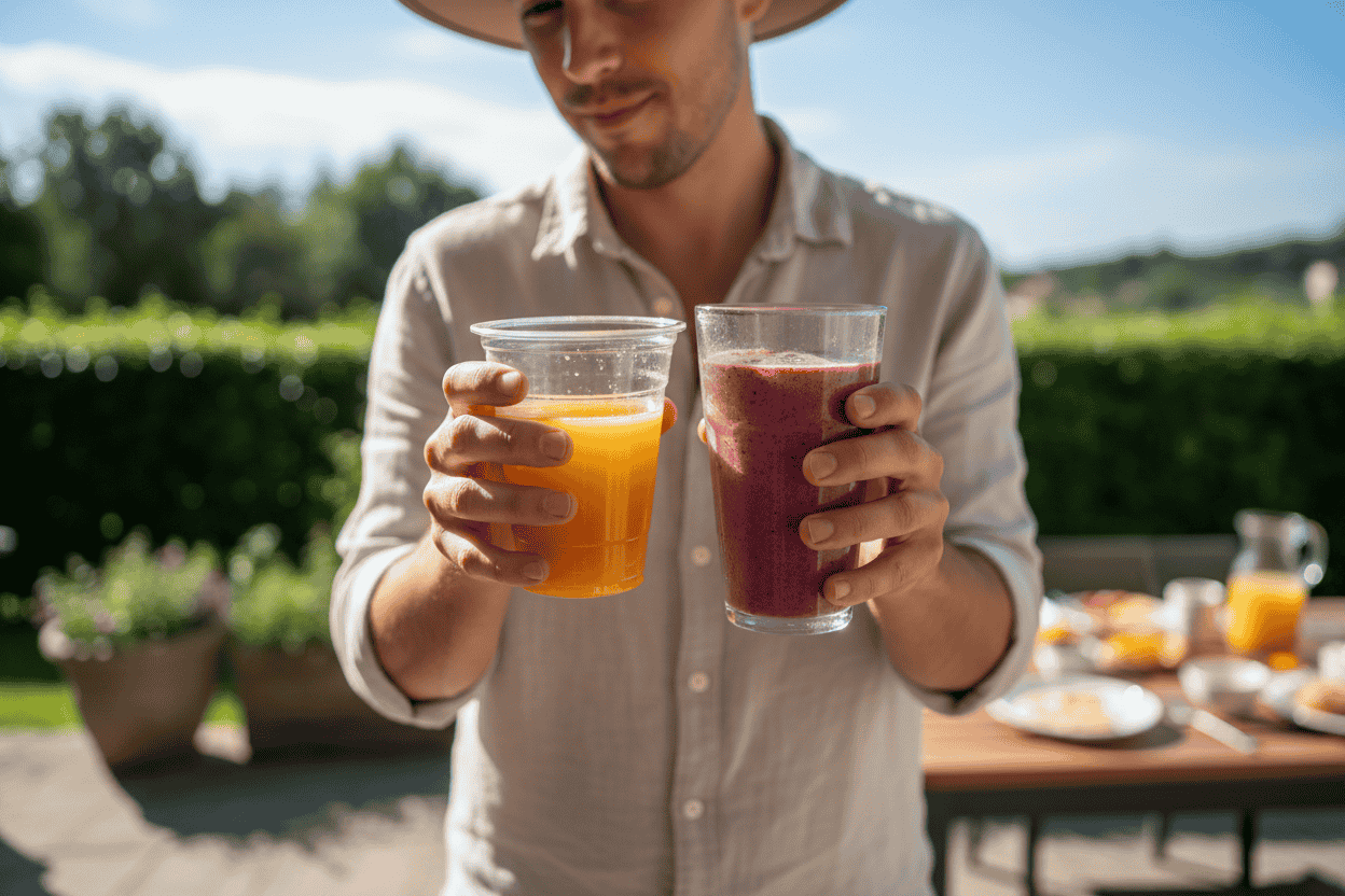 Comparing a juice and a smoothie side by side
