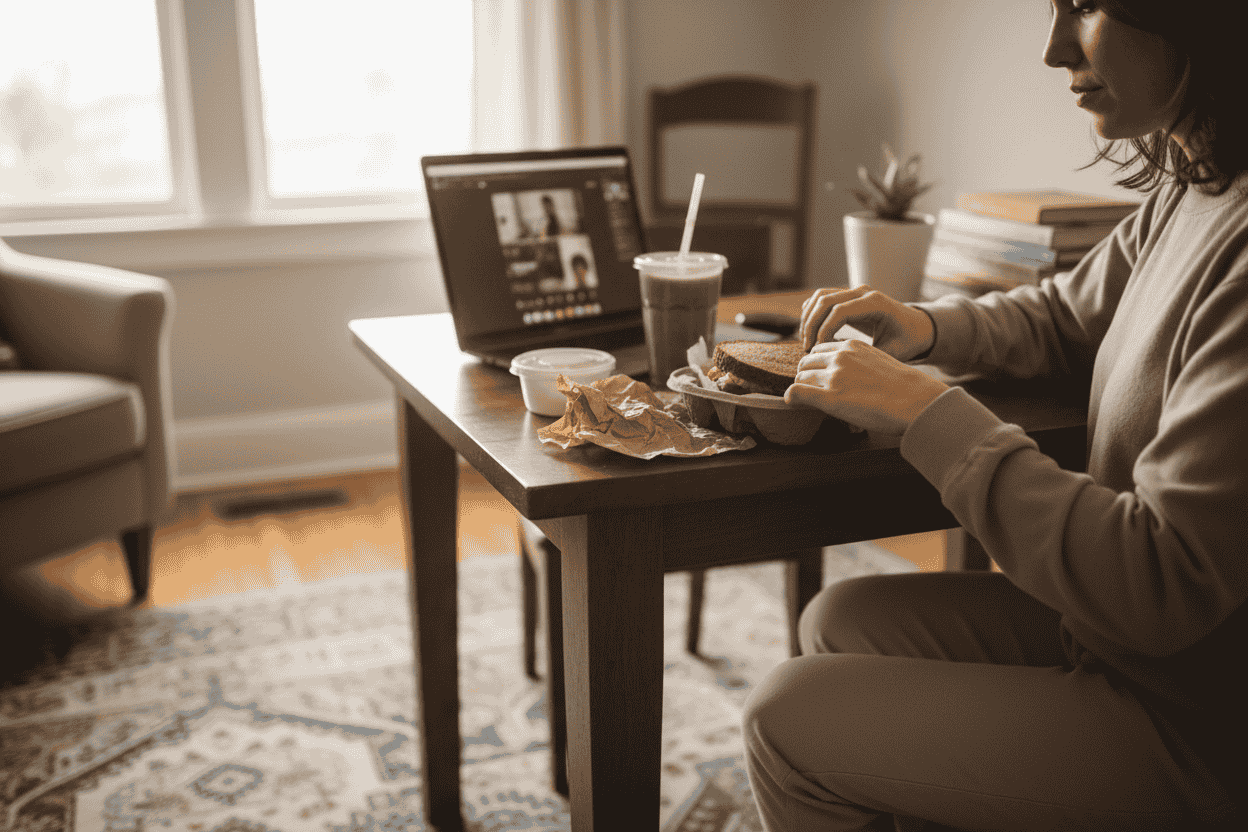 Enjoying a delivered healthy lunch while working from home
