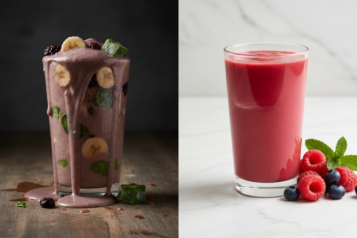 left side: bad smoothie right side: perfect smoothie