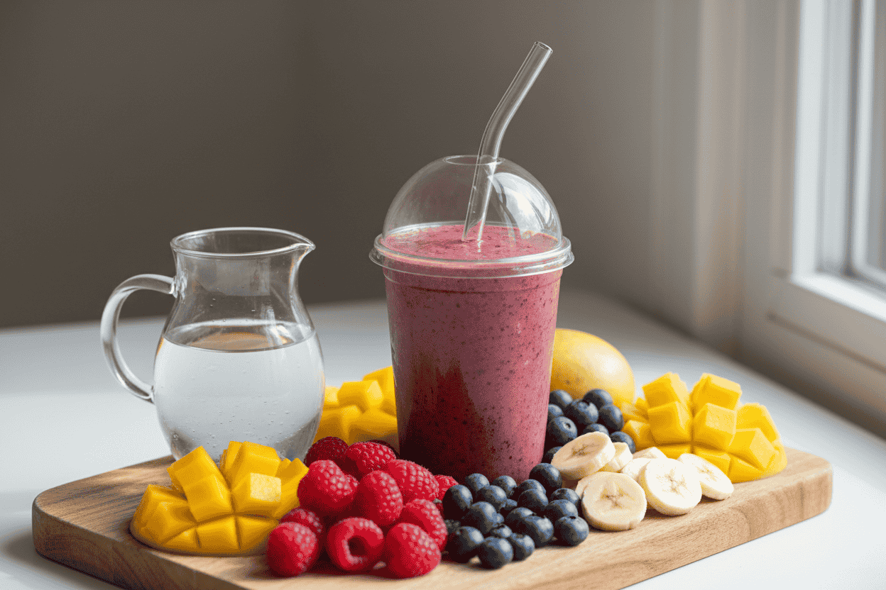 Finished smoothie made with a fresh liquid base