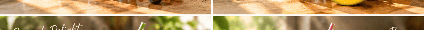 Four smoothie flavors, Banana-Berry, Mango, Spinach Delight, and Dragon-Berry, shown side by side