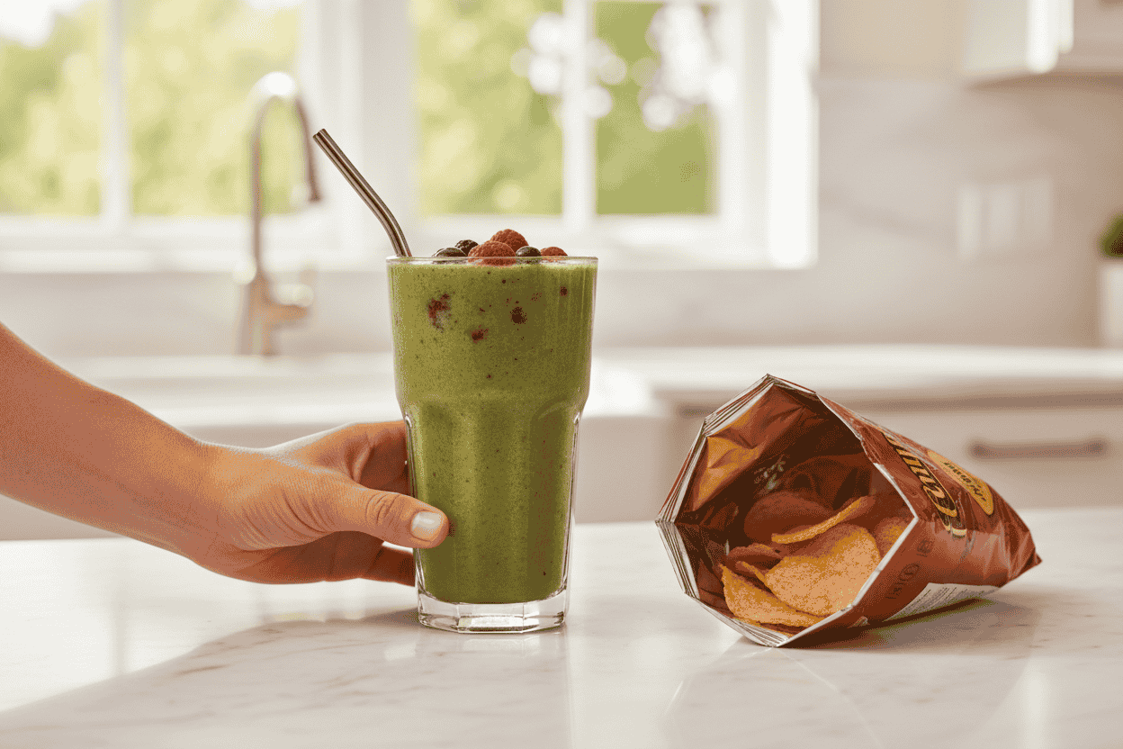 Choosing a smoothie over a packaged snack