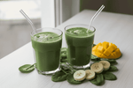 Spinach Delight smoothie surrounded by fresh ingredients