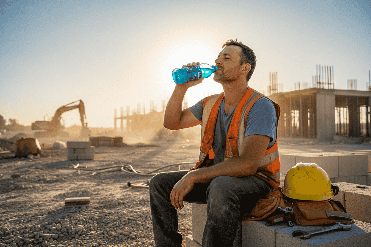 image-of-construction-worker-resting-and-drinking-sports-drink-under-bright