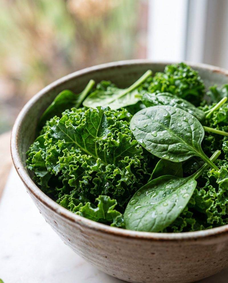 Fresh kale and spinach